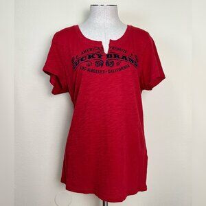 LUCKY BRAND Red America's Favorite Graphic Split Neck Cotton T-Shirt Women's L